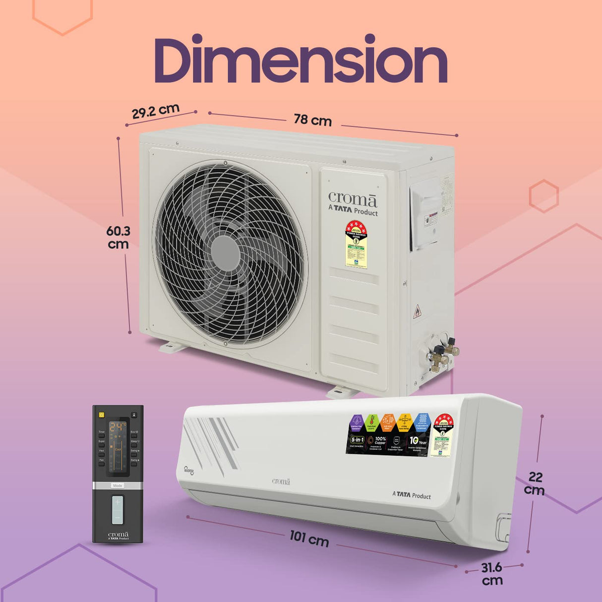 Croma 1.5 Ton 5 Star Inverter Split AC (Model: CRLA018INF255305) (OPENBOX)