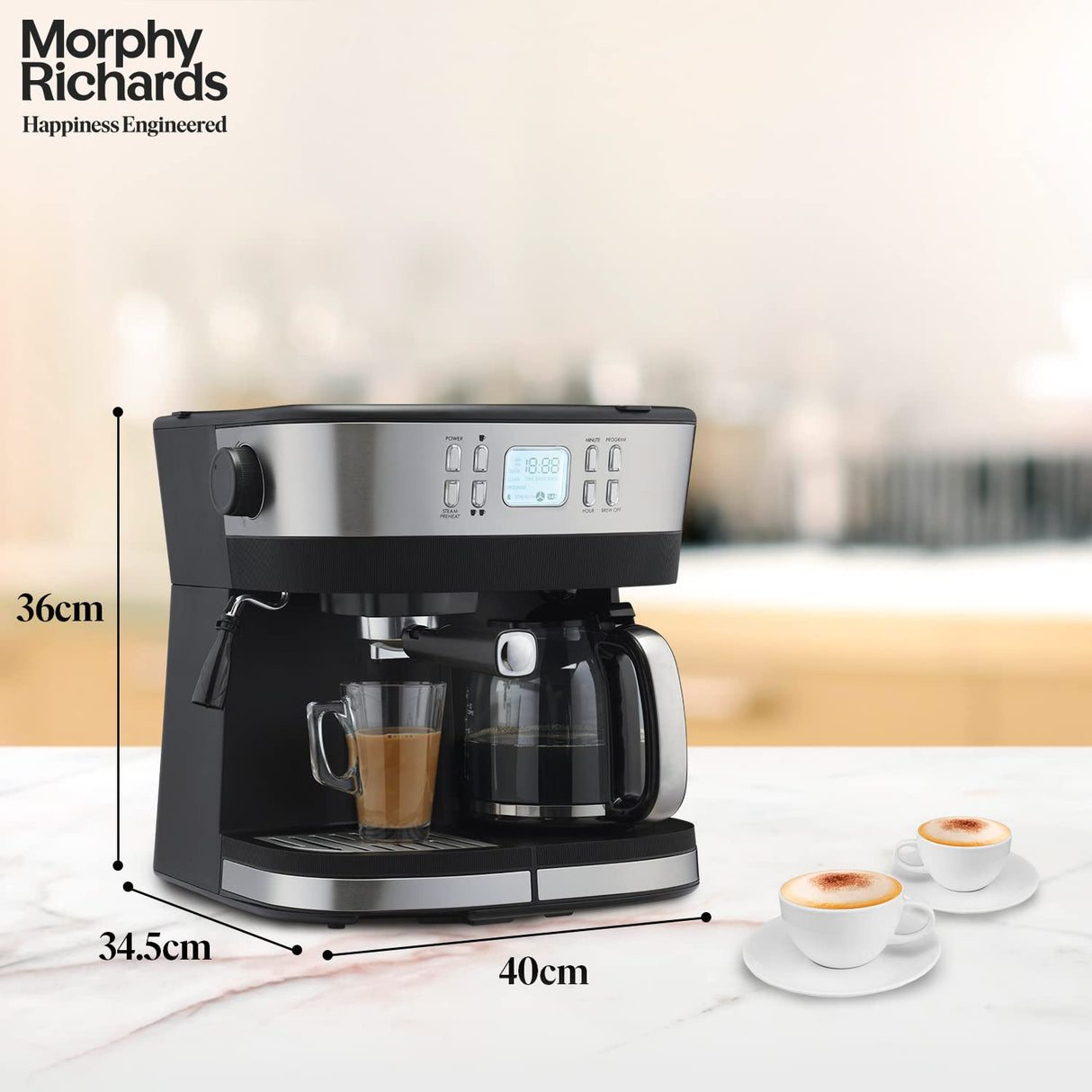Morphy Richards DuoPresso 2-in-1 Coffee Maker|Drip & Espresso| 15 bar Pressure| Digital Display|Removable Drip Tray| Upto 10 cups* of Coffee| Keep Warm Tray (OPENBOX)