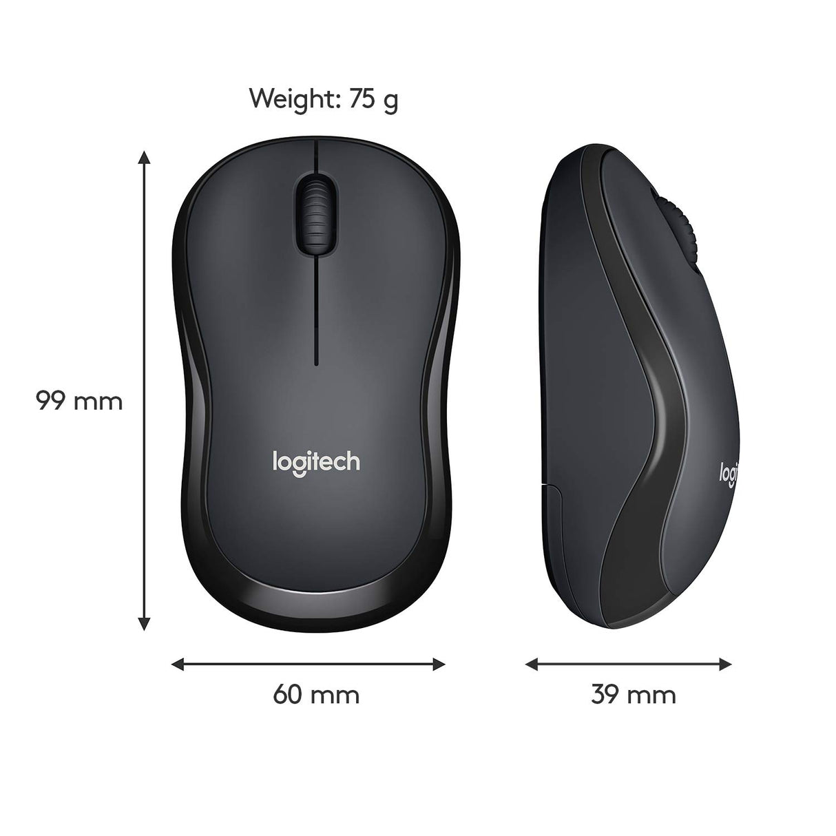 Logitech M221 Wireless Mouse, Silent Buttons, 2.4 GHz with USB Mini Receiver, 1000 DPI Optical Tracking, 18-Month Battery Life, Ambidextrous PC/Mac/Laptop - Charcoal Grey (OPENBOX)