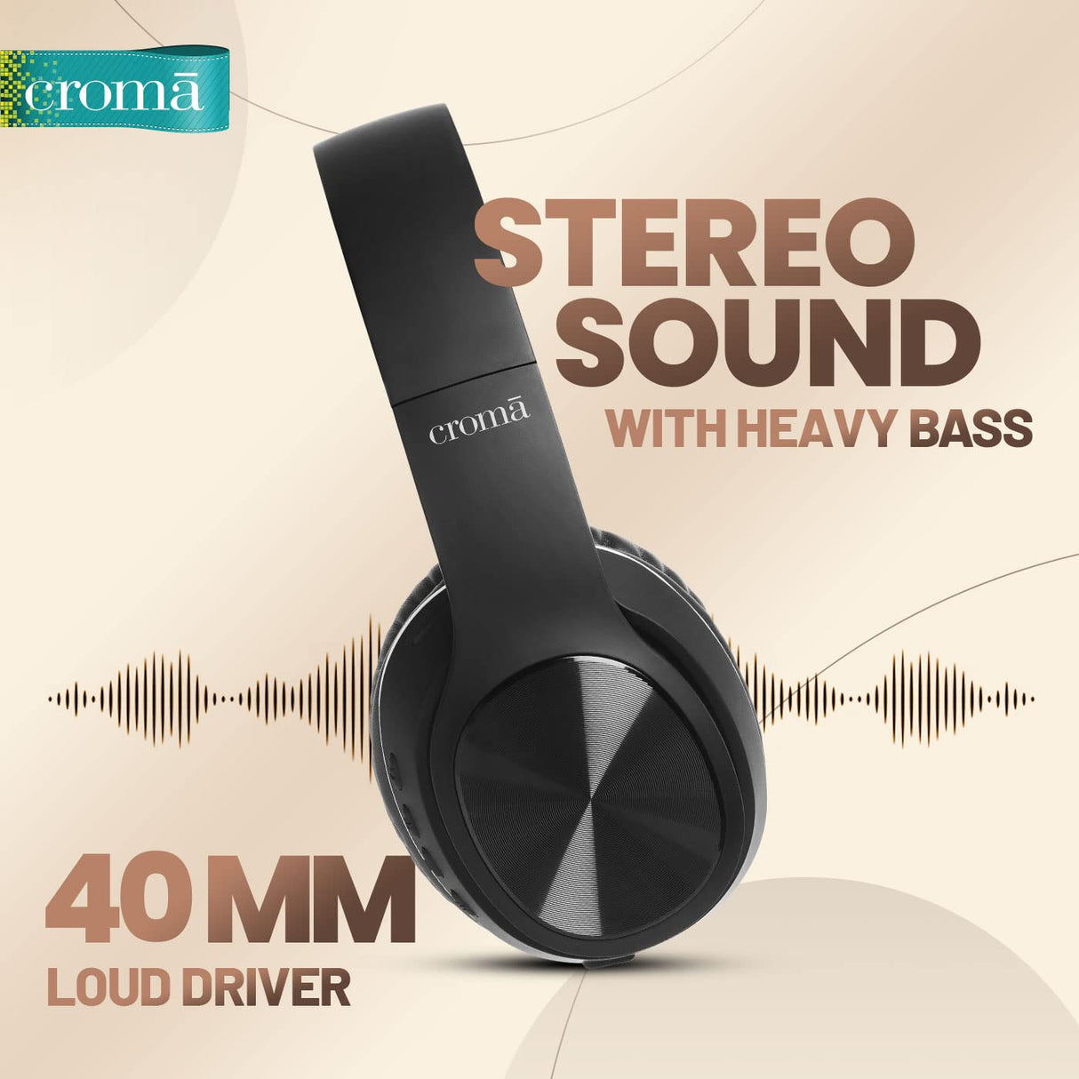 Croma Bluetooth Headphone with Mic (CREEH1904sHPA4, Black) (OPENBOX)