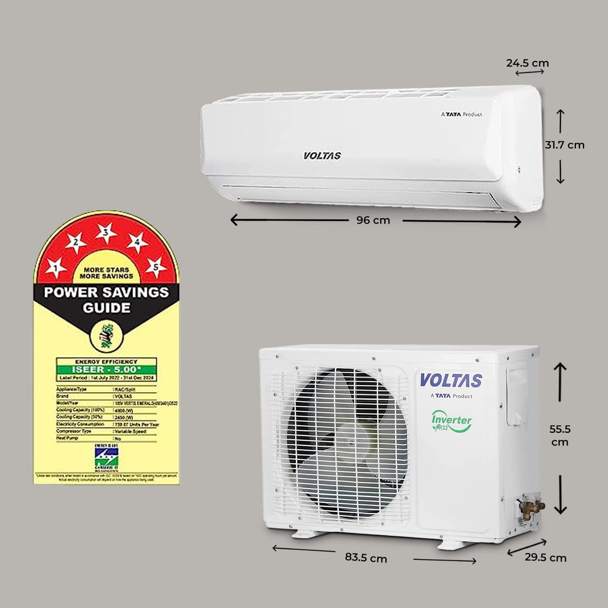 Voltas 1.5 Ton 5 Star Inverter Split AC (Model: 185V Vertis Emerald) (OPENBOX)