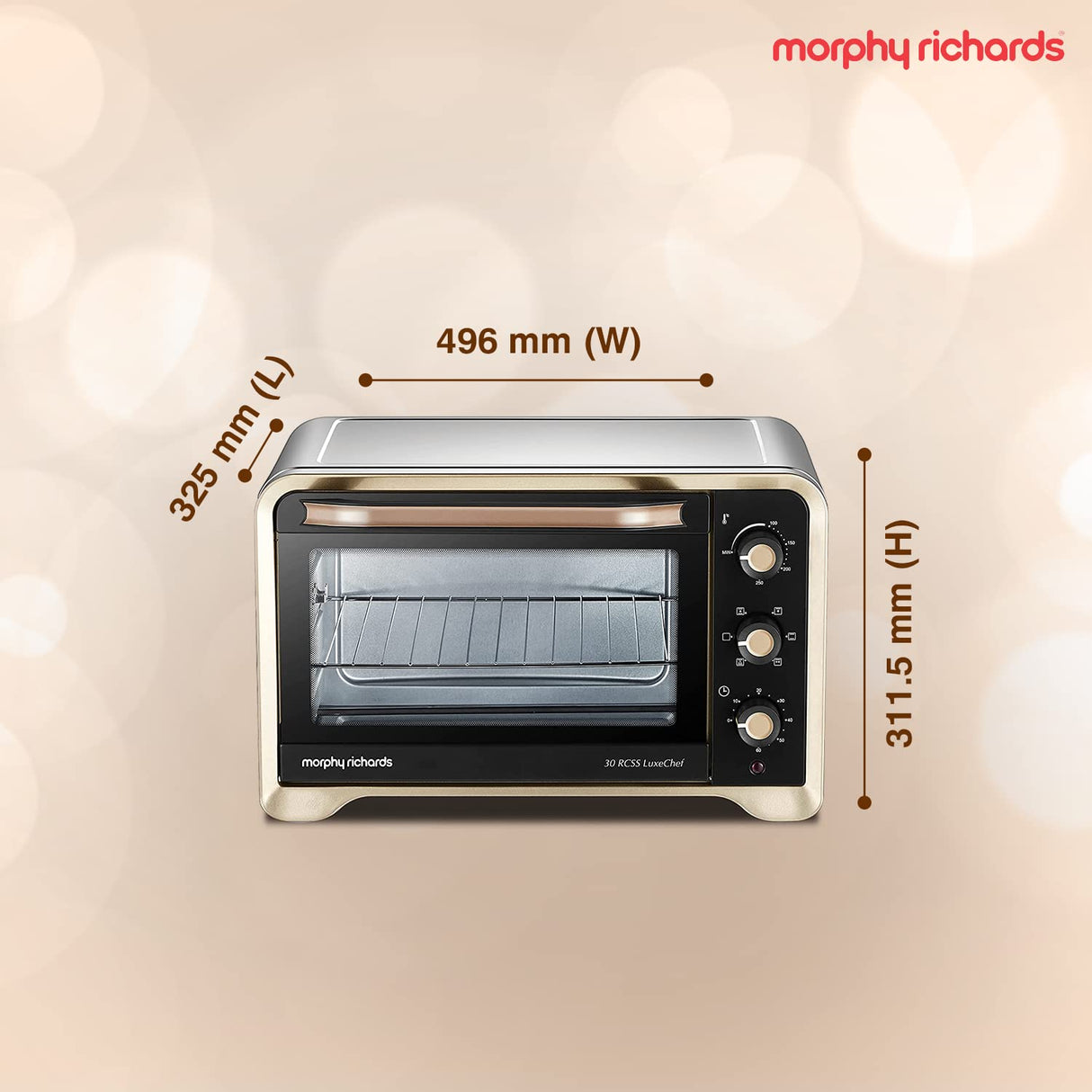 Morphy Richards 30Rcss Otg Oven For Kitchen|30 Litre Oven Toaster Griller|Convection Fan&Rotisserie Function|Stainless Steel Oven|Temperature Control|2-Yr Warranty By Brand|Gold&Black,1600 Watts (OPENBOX)