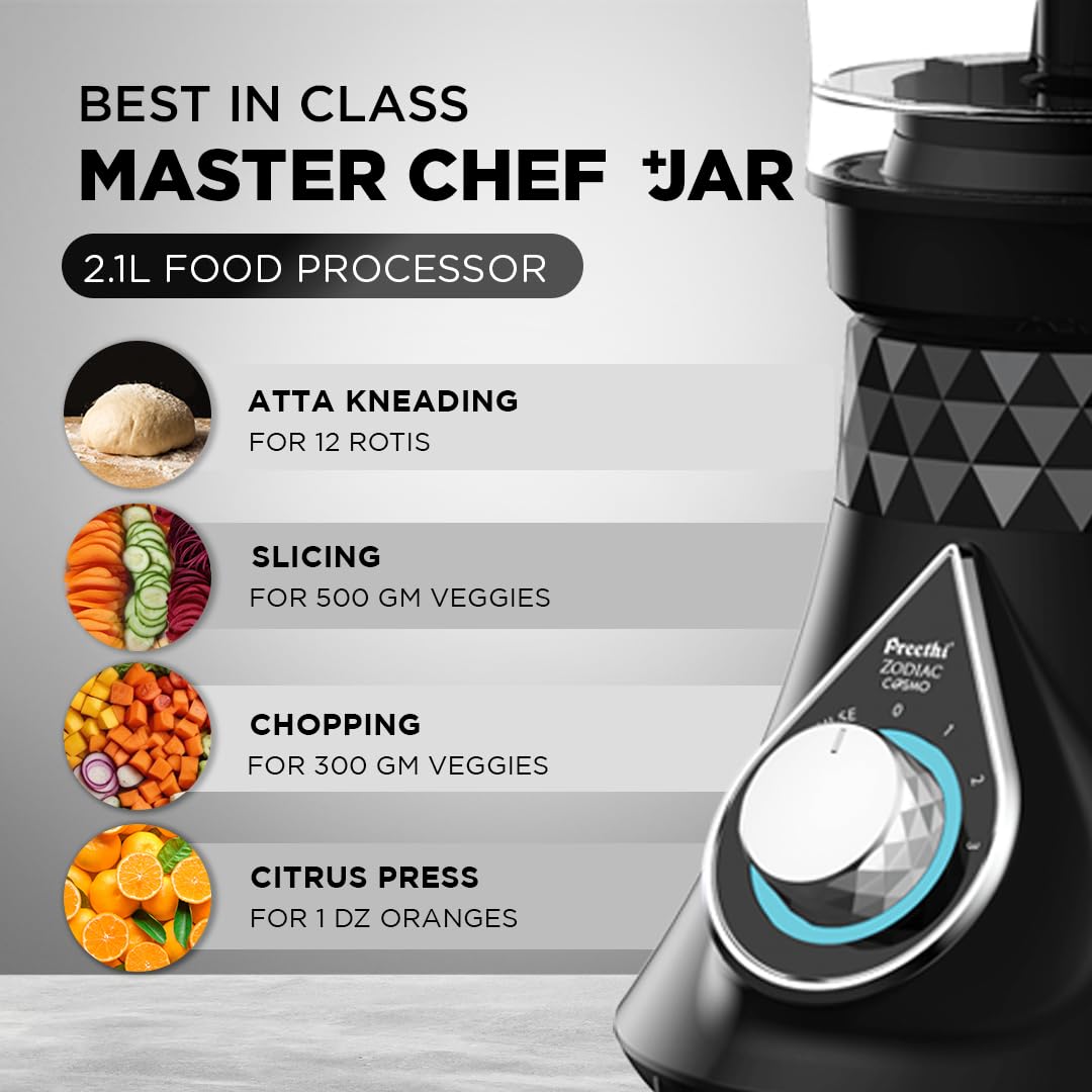Preethi Zodiac Cosmo MG236 Mixer Grinder 750 watt with 5 Jars Includes Super Extractor juicer Jar & Master Chef + Food Processor Jar, Black (OPENBOX)