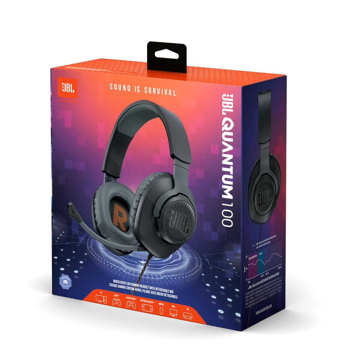 JBL Quantum 100 Wired Over Ear Gaming Headphones with Mic, 40mm Dynamic Drivers, Quantum Sound Signature, Detachable Mic, Memory Foam Cushioning, PC/Mobile/PS/Xbox/Nintendo/VR Compatible (Black) (OPENBOX)