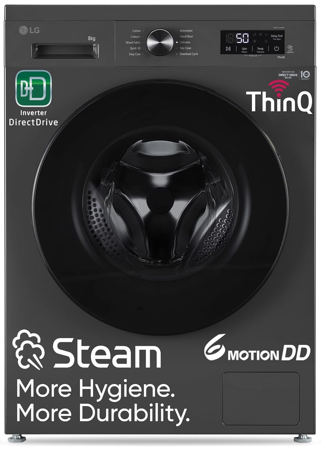LG 8 Kg, 5 Star, Wi-Fi, Direct Drive Technology, Steam Wash, 6 Motion DD, Fully-Automatic Front Load Washing Machine (FHB1208Z4M, Allergy Care, In-Built Heater, Touch Panel, Middle Black)-OPEN BOX