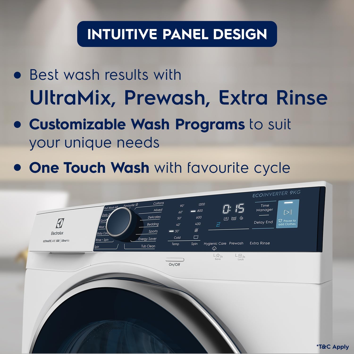 Electrolux 9kg 5 Star Fully Automatic Front Load Washing Machine with UltraMix, Full Load Vapour Wash for Sustainable Clothing, Hygienic Care, EcoInverter, White, UltimateCare 500, EWF9024R5WB (OPENBOX)