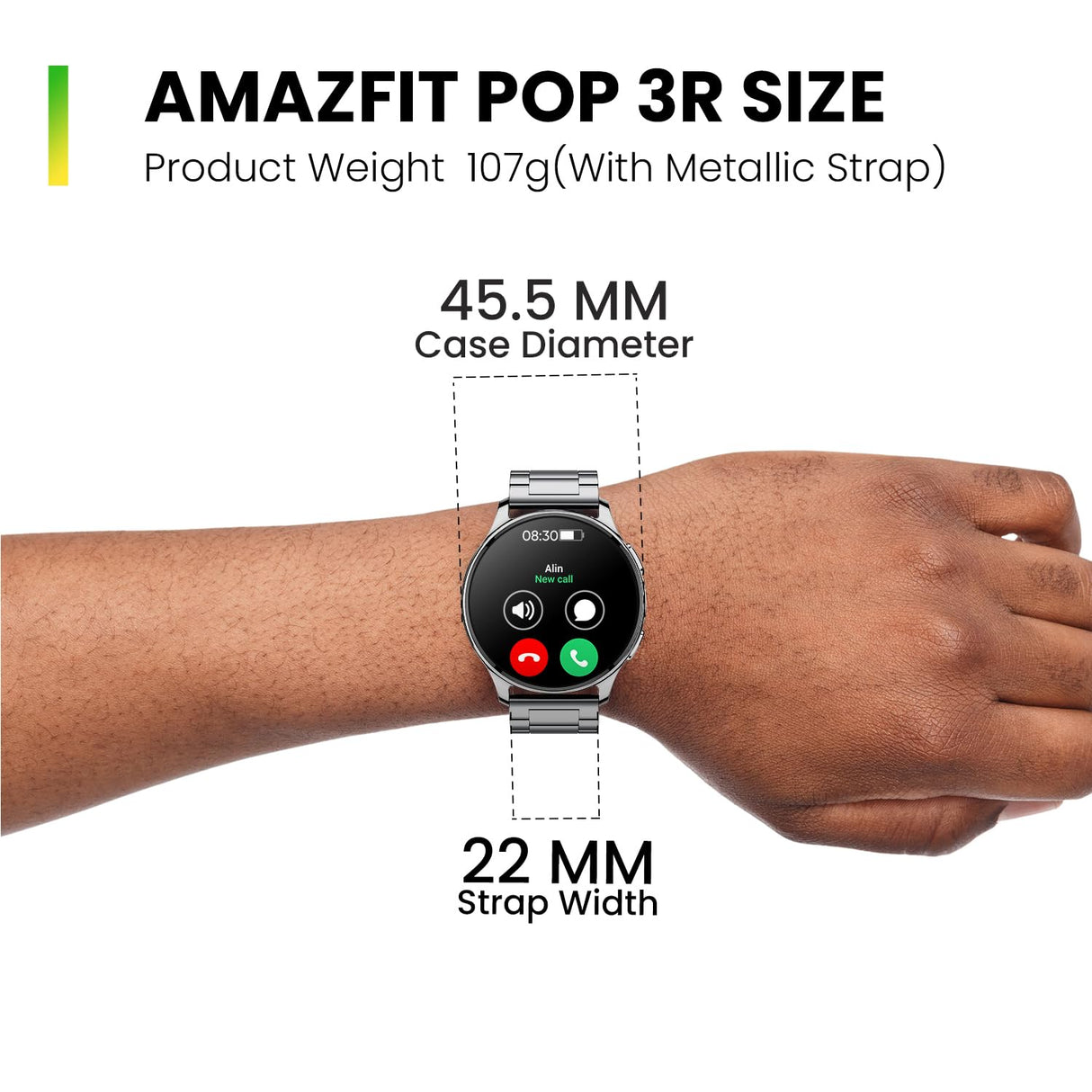 Amazfit Pop 3R Smart Watch, 1.43 AMOLED Display, Bluetooth Calling, SpO2, 12-Day Battery Life, AI Voice Assistance, 100 Sports Modes, 24H HR Monitor, Music Control (Metallic Sliver) (OPENBOX)