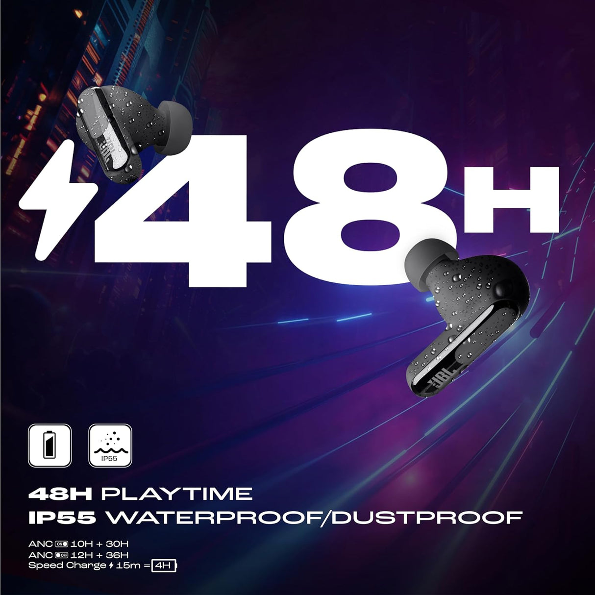 JBL New Launch Live Beam 3 TWS,Hi-Res Audio True ANC Earbuds,Smart Case with Touch Display,48H Playtime,Wireless Charging,6 Mic,Multipoint Connection,Ip55 Proof, Headphones App,Personi-Fi 3.0 (Black) (OPENBOX)