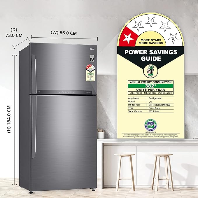 LG 592 Litres 1 Star Frost Free Double Door Refrigerator with Smart Inverter Compressor (GR-H812HLHM, Platinum Silver) (OPENBOX)