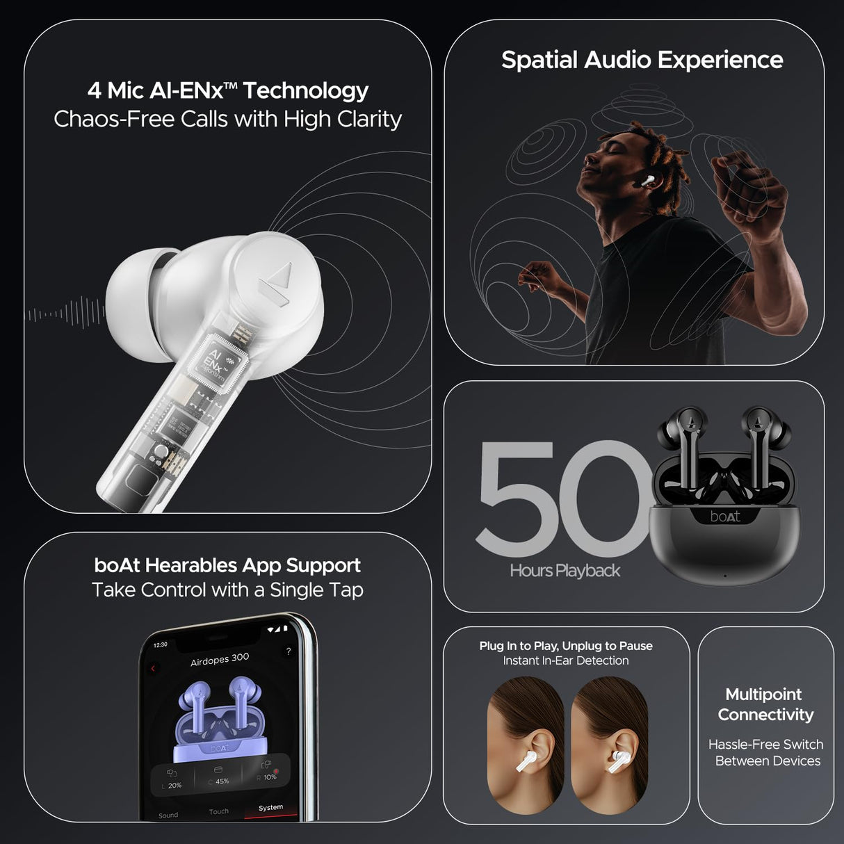 BOAT TWS AIRDOPES 300 GUNMETAL BLACK (OPENBOX)