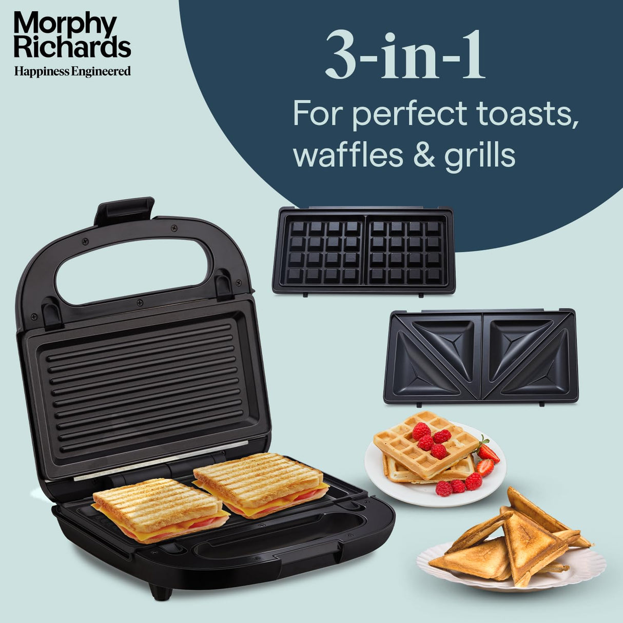Morphy Richards 3 IN 1 750 Watt Sandwich Maker With changable Plate/Multi Grill/Luxe Rose TWG (Toast Waffle Grill) (OPENBOX)