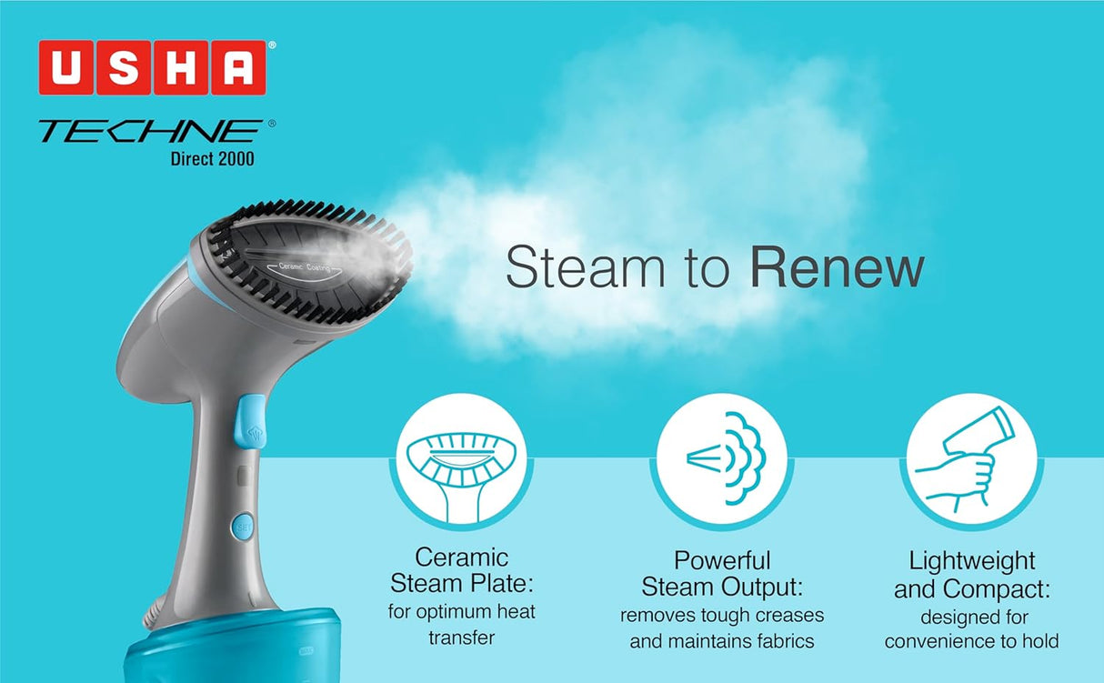 SHA Techne Direct 2000 Garment Steamer- Vertical Steaming,1600 Watts,Up to 28 G/Min Steam Output|320Ml Water Tank|Auto Shut Off After 20 Min|2 Steam Setting(White) (OPENBOX)