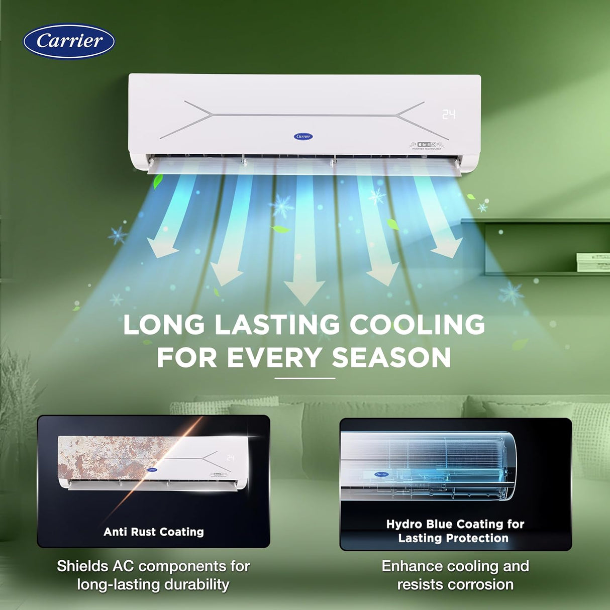 E-Carrier 1.5 Ton 3 Star Wi-Fi Smart Flexicool Inverter Split AC (Copper, Convertible 6-in-1 Cooling,Smart Energy Display, HD & PM 2.5 Filter, ESTER EDGE FXi (Wi-Fi), CAI18EE3R35W0,White) (OPENBOX)