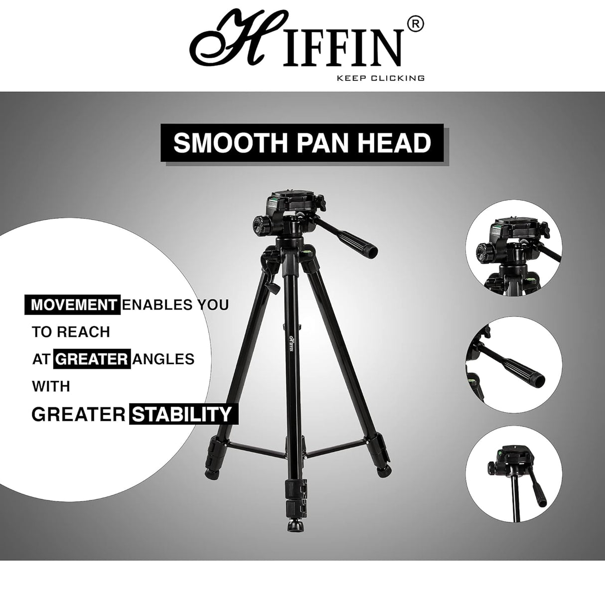 HIFFIN HF-3600 Professional Portable Lightweight Travel Aluminum Camera Tripod with 360 Degree Pan Head for Smartphone SLR DSLR Digital Camera | Carry Bag Included (HF-3600) (OPENBOX)