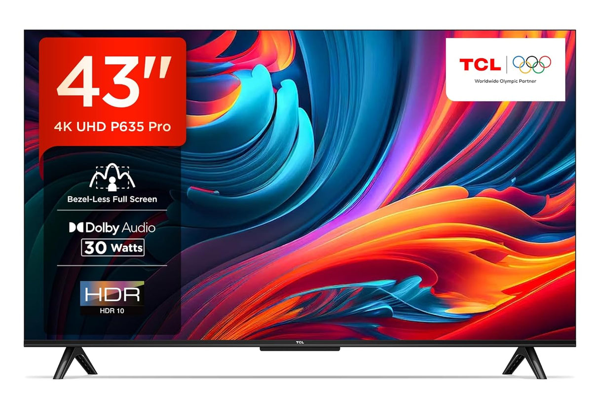 TCL 108 cm (43 inches) Bezel-Less Full Screen Series Ultra HD 4K Smart LED Google TV 43P635 Pro (Black) (OPENBOX)