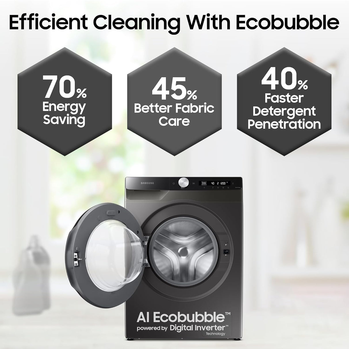 Samsung 8 kg, 5 star, AI Control, AI Eco Bubble, Wi-Fi, Digital Inverter, Motor, Fully-Automatic Front Load Washing Machine (WW80T504DAX1TL, Hygiene Steam, Inox)-OPEN BOX