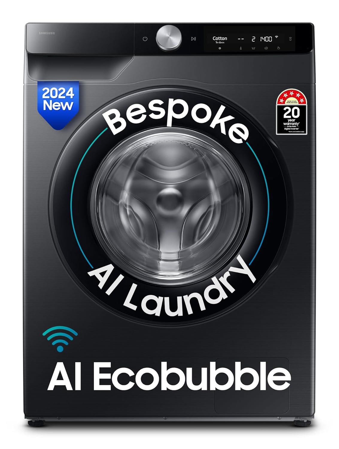 Samsung 12 kg, 5 Star, AI Control, Super Speed, Wi-Fi, Hygiene Steam with Inbuilt Heater, Digital Inverter, Fully-Automatic Front Load Washing Machine (WW12DG6B24ABTL, Black) (OPENBOX)