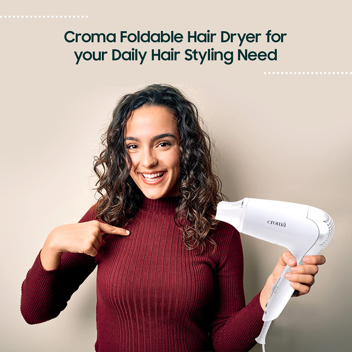 Croma 1200W Dual Voltage, Foldable Hair Dryer with 2 speed Settings (CRAH4056, Grey & White) (OPENBOX)