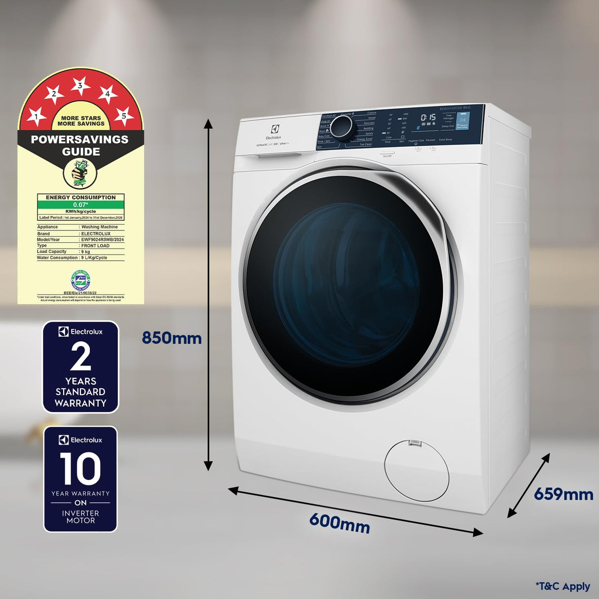 Electrolux 9kg 5 Star Fully Automatic Front Load Washing Machine with UltraMix, Full Load Vapour Wash for Sustainable Clothing, Hygienic Care, EcoInverter, White, UltimateCare 500, EWF9024R5WB (OPENBOX)