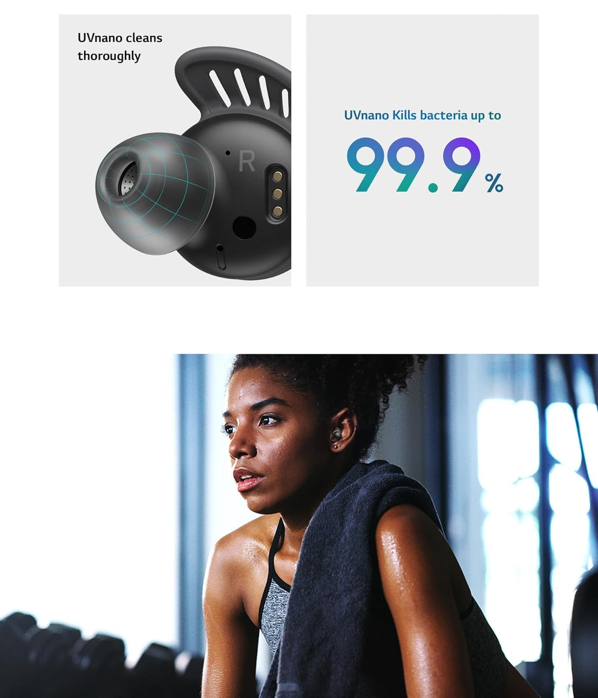 LG TONEFree Fit TF7Q True Wireless Earbuds, Active Noise Cancellation, IP67, 3D Sound Stage, UV Nano, Game Mode, 30 Hour Battery, Swivel fit Technology(OPENBOX)