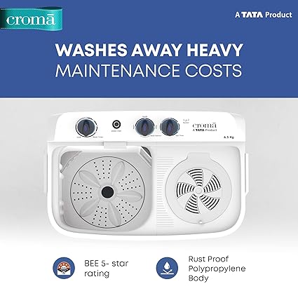 Croma 6.5 kg 5 Star Semi Automatic Washing Machine with Spiral Pulsator (CRLW065SMF202351, Blue) (OPENBOX)
