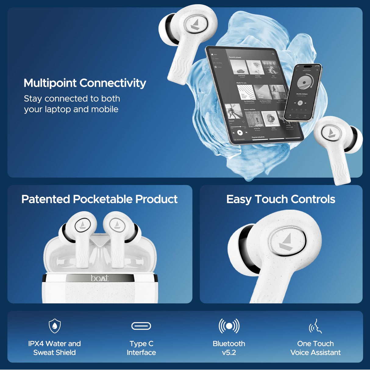 boAt Nirvana Ion ANC TWS Earbuds (Quartz White) (OPENBOX)