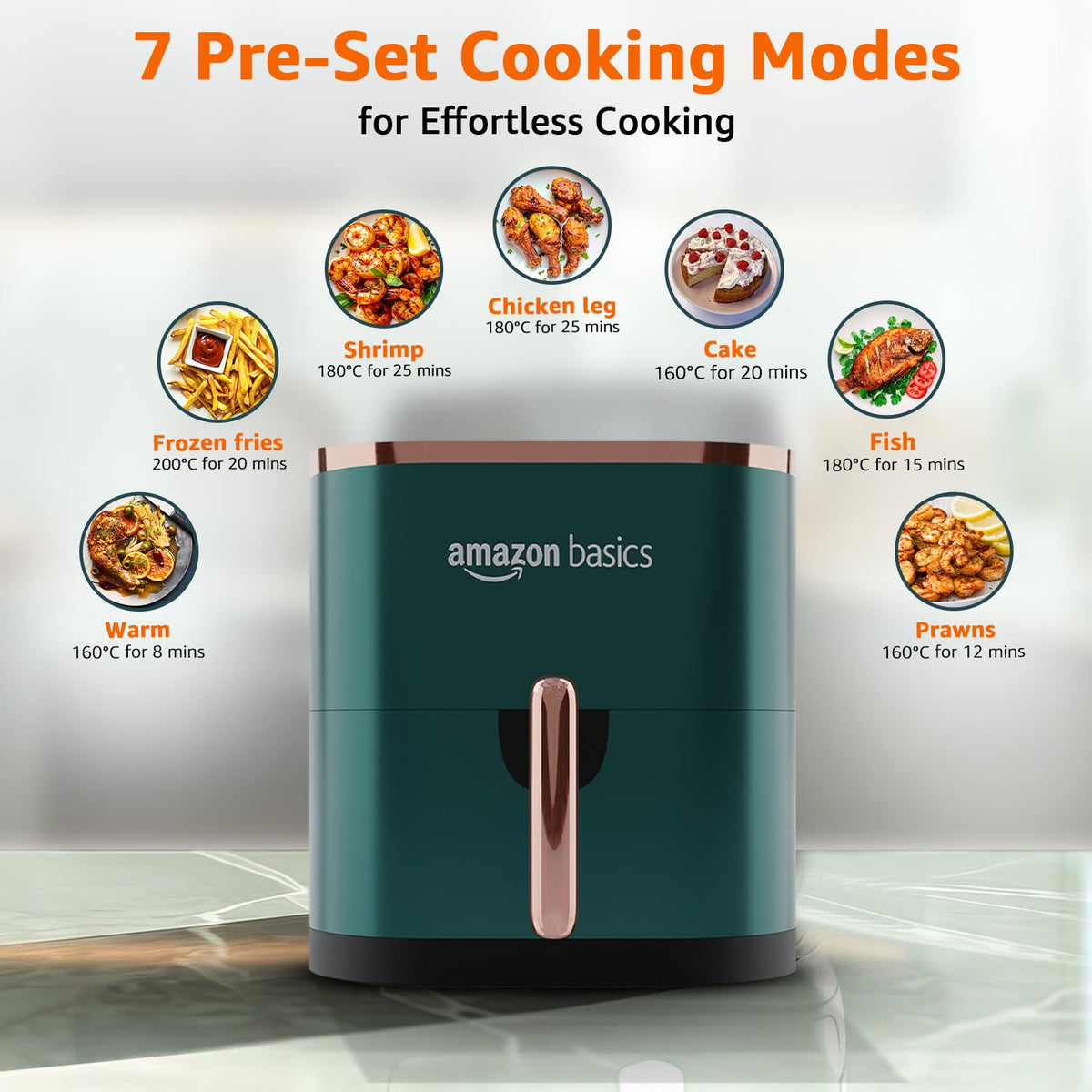 Amazon Basics 3.5L Electric Air Fryer | 1200 W | Temp. Settings Up to 200°C | 7 Pre-set Options | 36