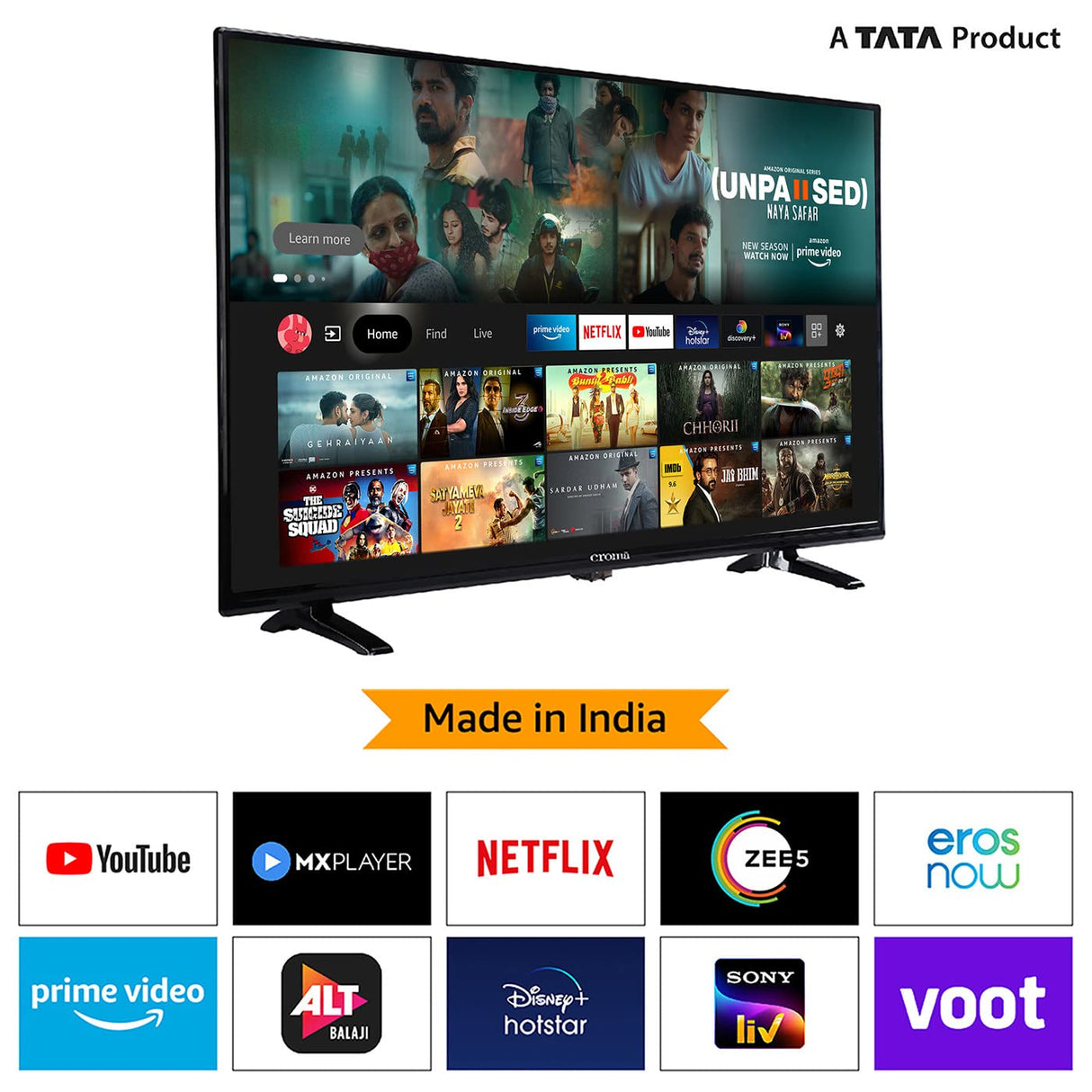 Croma 108 cm (43 inches) Fire TV Edition Full HD Smart LED TV (CREL7365, Black) (OPENBOX)