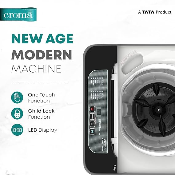 Croma 8 kg 5 Star Fully Automatic Top Load Washing Machine (CRLW080FAF202302, Pulsator Wash Technology, Inox Grey) (OPENBOX)