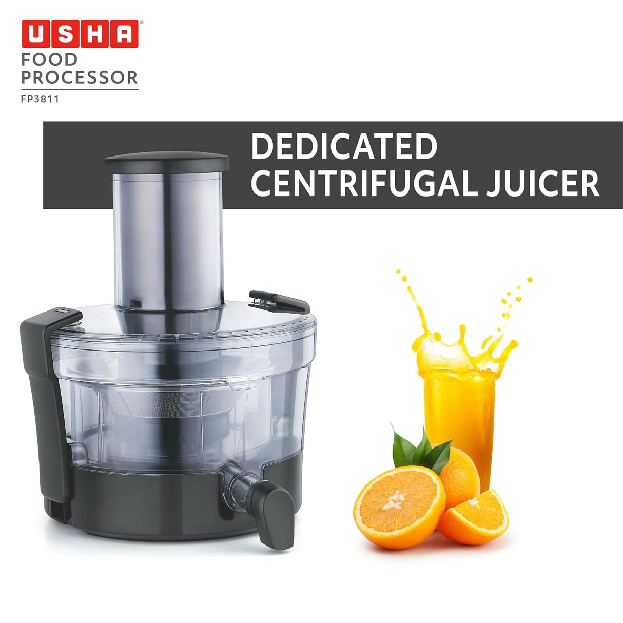 Usha FP 3811 Food Processor 1000 Watts Copper Motor with 13 Accessories(Premium SS Finish), Black and Steel (OPENBOX)