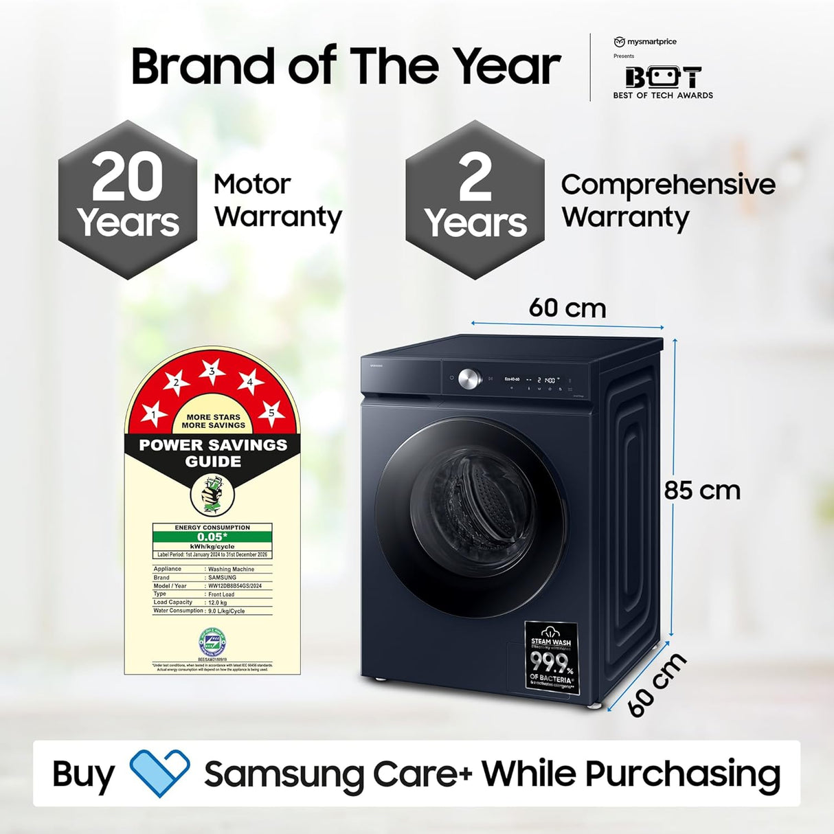 Samsung 12 kg Fully Automatic Front Load Washing Machine (WW12DB8B54GSTL, Blue) (OPENBOX)