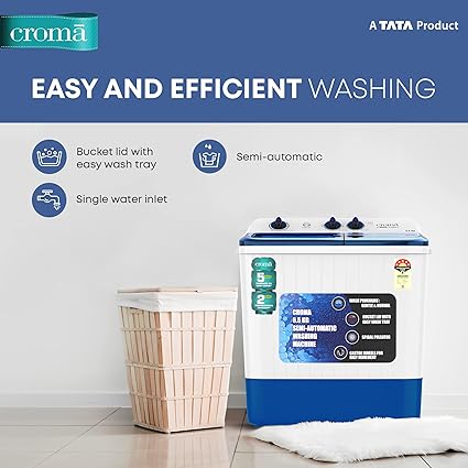 Croma 6.5 kg 5 Star Semi Automatic Washing Machine with Spiral Pulsator (CRLW065SMF202351, Blue) (OPENBOX)