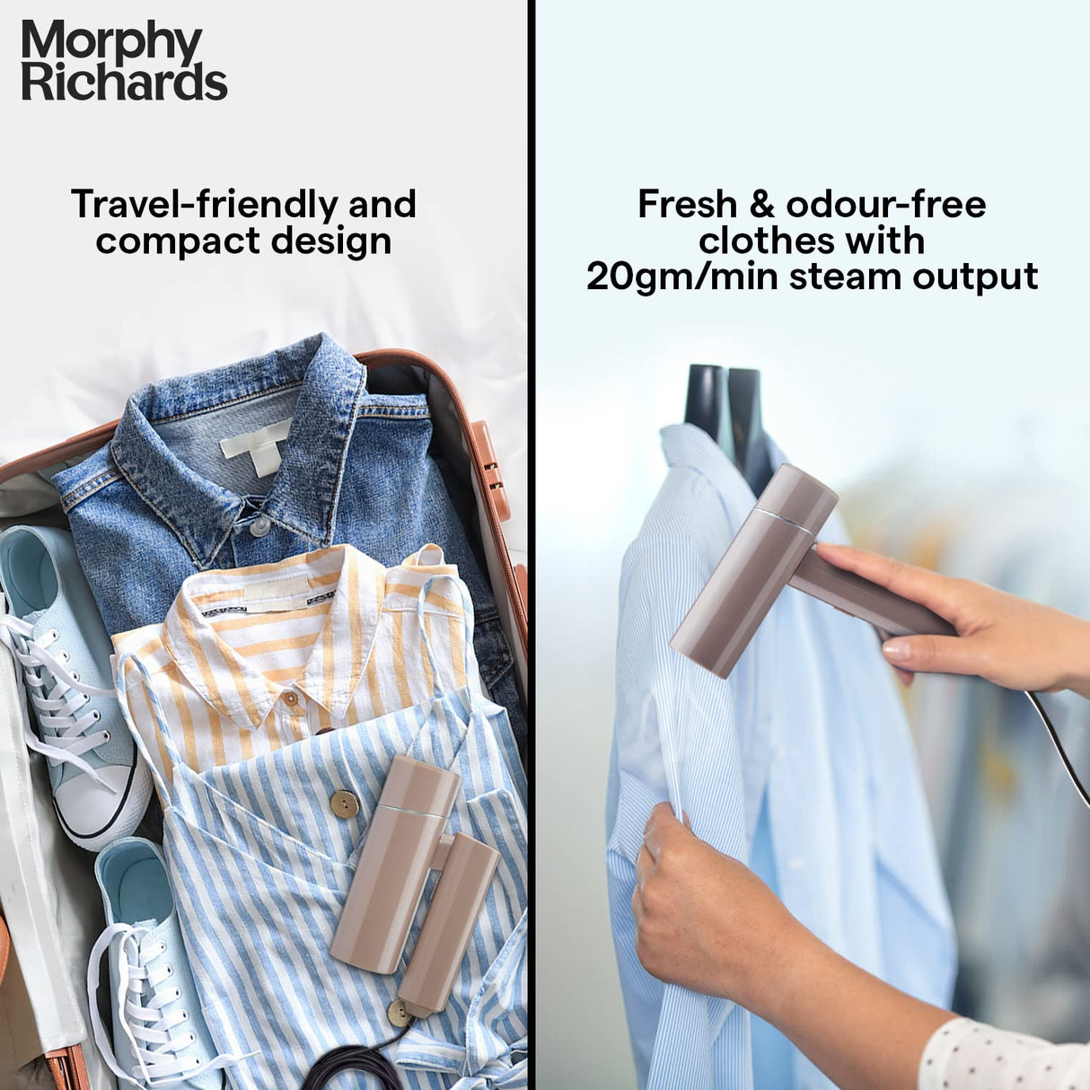 Morphy Richards SteamPro 1300 W Handheld Garment Steamer | With 130ml Detachable Water Tank | Foldable & Lightweight | Champagne Gold (OPENBOX)