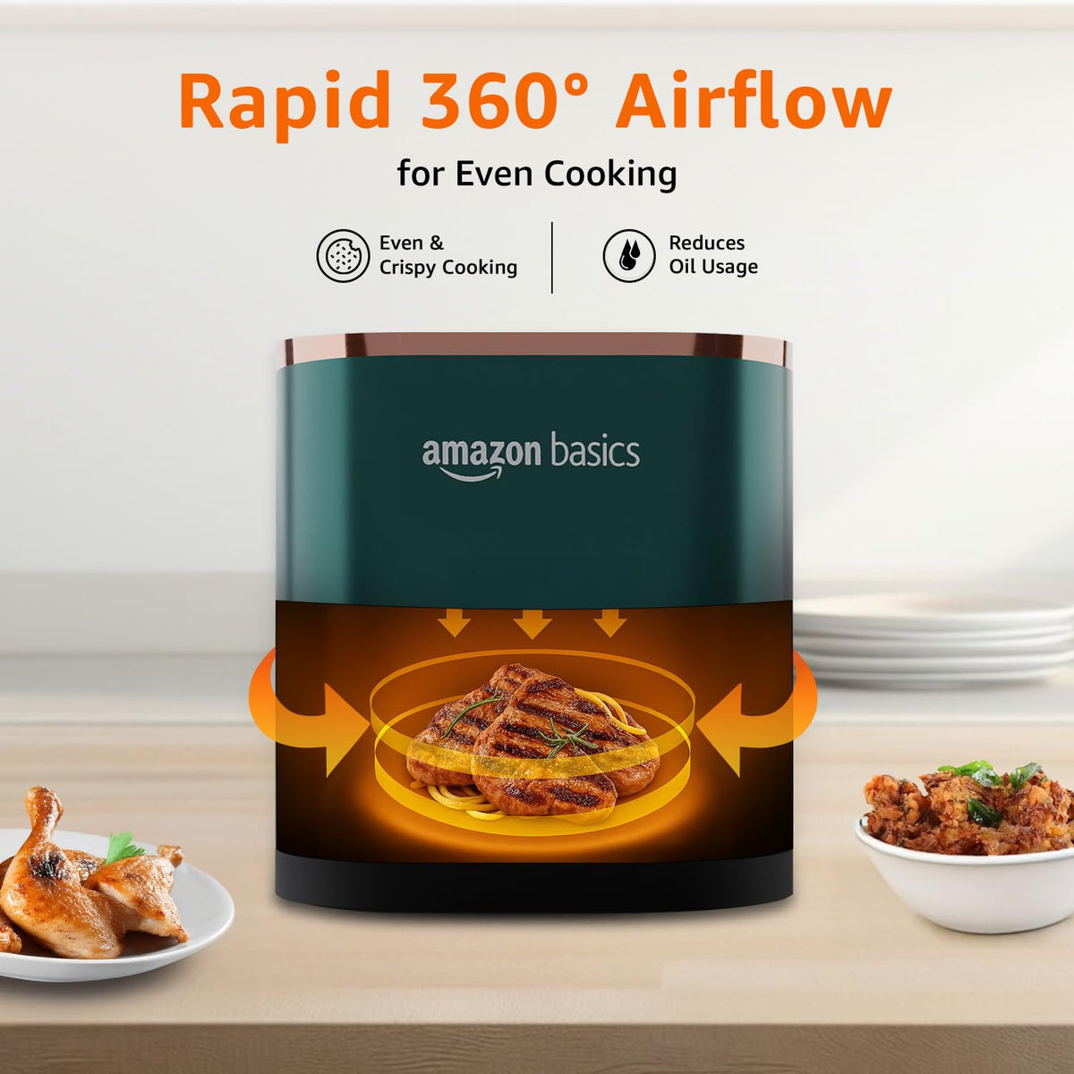 Amazon Basics 3.5L Electric Air Fryer | 1200 W | Temp. Settings Up to 200°C | 7 Pre-set Options | 36