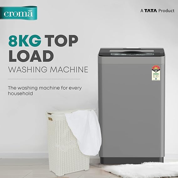 Croma 8 kg 5 Star Fully Automatic Top Load Washing Machine (CRLW080FAF202302, Pulsator Wash Technology, Inox Grey) (OPENBOX)