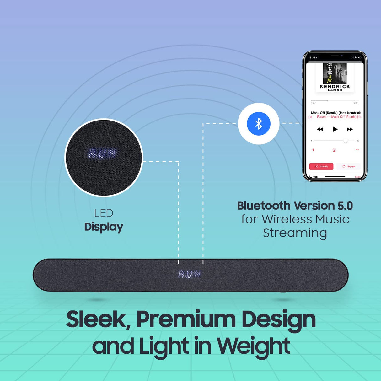 Croma 2.1 Channel Sound bar with wireless Subwoofer for Deep Bass (180W True RMS Sound Output) with multiple connectivities HDMI ARC, SD card slot, Bluetooth 5.0 (OPENBOX)