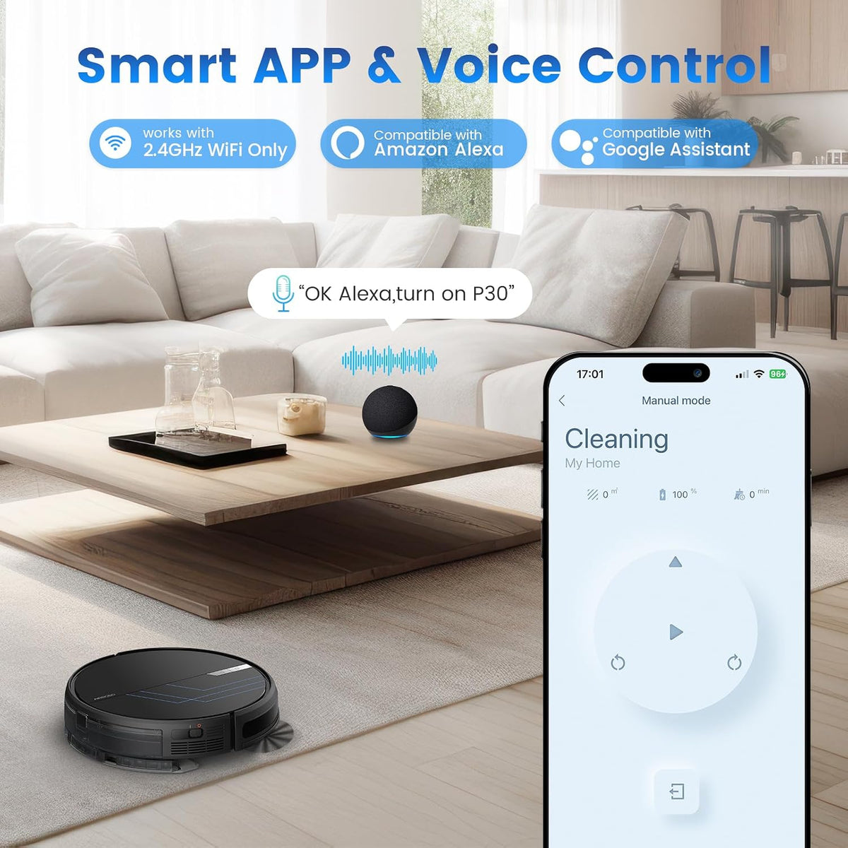 AIRROBO Robot Vacuum and Mop, 3000Pa Strong Suction Power Vacuum Mop Robot, Wi-Fi/App/Alexa, Self-Charging Robotic Vacuum for Hard Floor, Pet Hair and Low-Piled Carpet, Slim Design, Quiet,P30- OPEN BOX