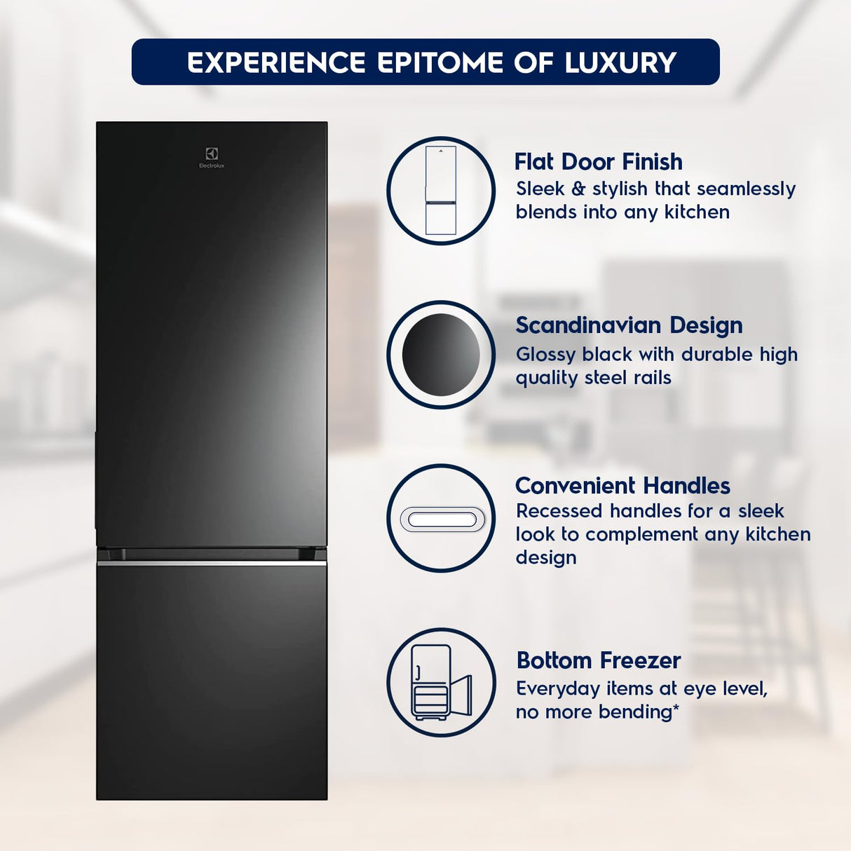 Electrolux 335L Frost Free Double Door Bottom Mount Refrigerator (EBB3702K-H, Glossy Black Steel) (OPENBOX)