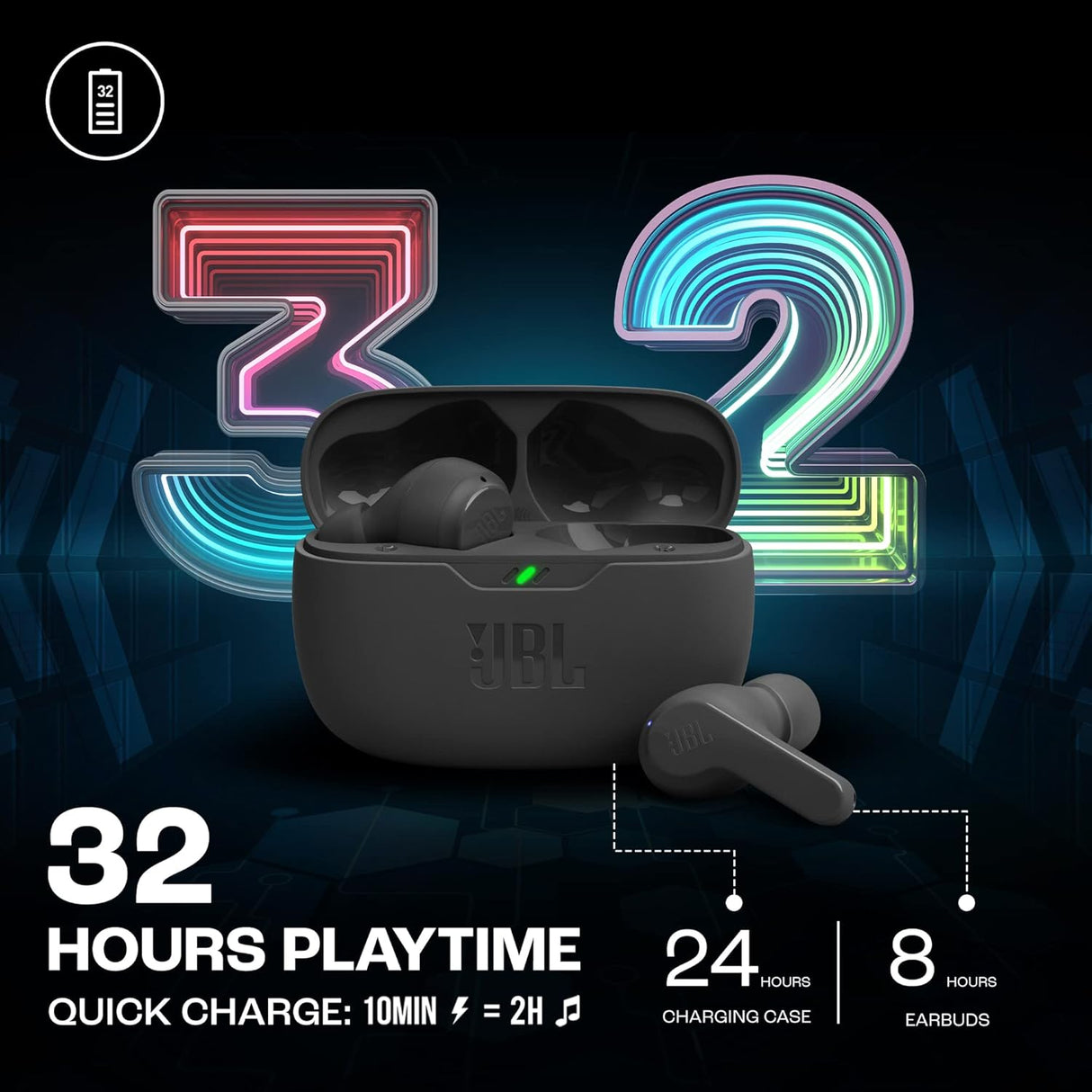 JBL Wave Beam in-Ear Wireless Earbuds (TWS) with Mic,App for Customized Extra Bass Eq,32 Hours Battery&Quick Charge,Ip54 Water&Dust Resistance,Ambient Aware&Talk-Thru,Google Fastpair (OPENBOX)