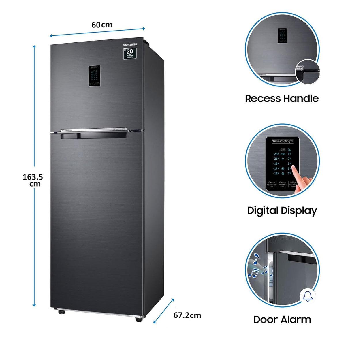 Samsung 301L 3 Star Convertible 5 In 1 Digital Inverter Frost-Free Double Door Refrigerator (RT34C4523BX/HL, Luxe Black) (OPENBOX)