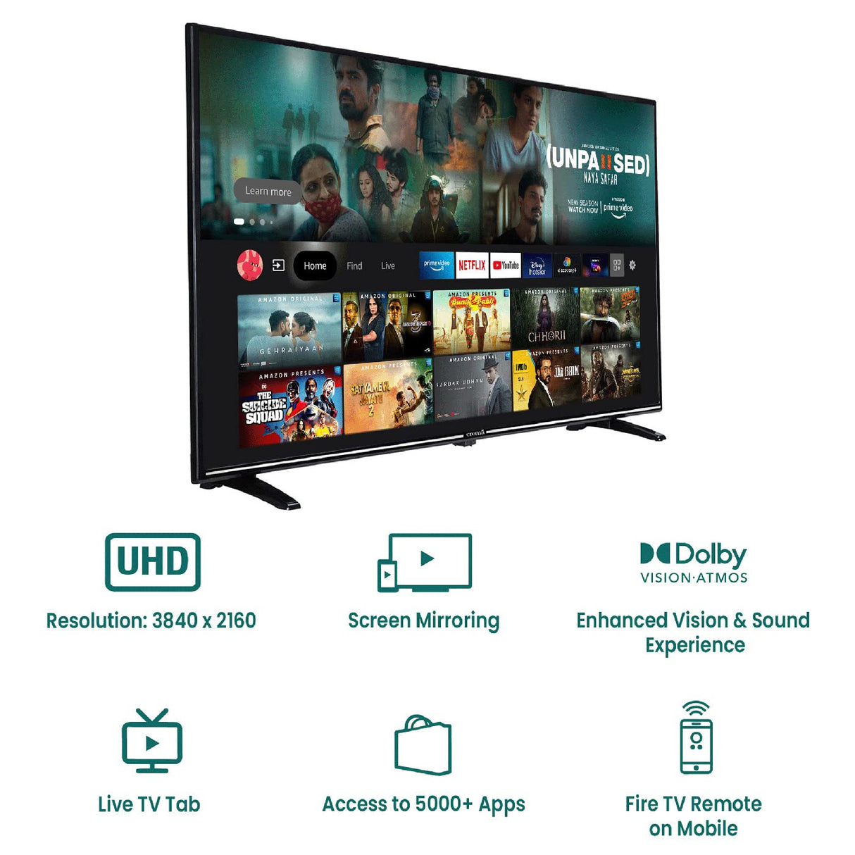 Croma 109 cm (43 inches) Fire TV 4K Ultra HD Smart LED TV (CREL7366, Black) (OPENBOX)