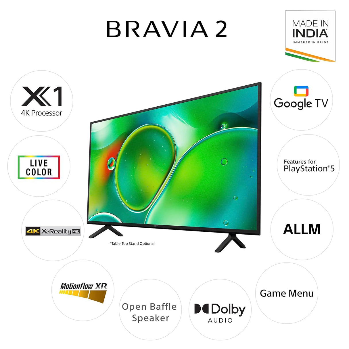 Sony 164 cm (65 inches) BRAVIA 2 4K Ultra HD Smart LED Google TV K-65S25 (Black) (OPENBOX)