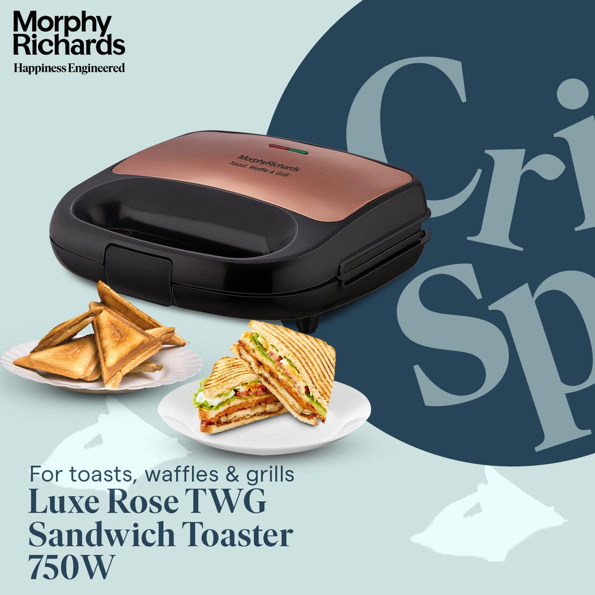 Morphy Richards 3 IN 1 750 Watt Sandwich Maker With changable Plate/Multi Grill/Luxe Rose TWG (Toast Waffle Grill) (OPENBOX)