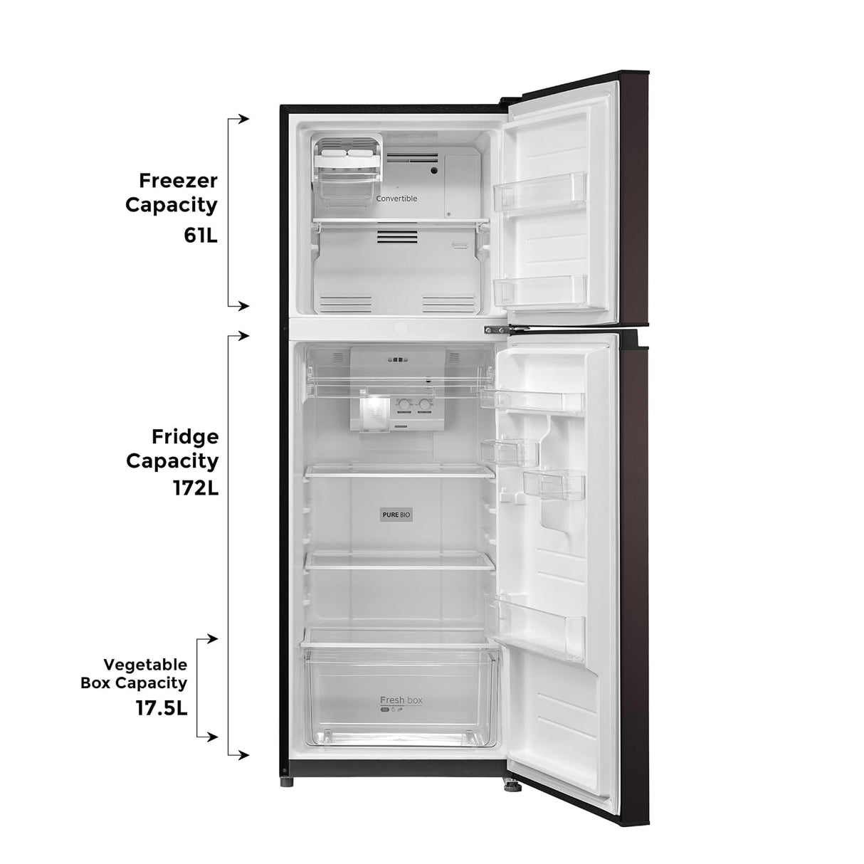 Midea 233L 2 Star Convertible 9-In-1 Inverter Compressor Frost Free Double Door Refrigerator with Multi Air Flow, Smart⁺ Cooling (MDRT359FGI28IN, Active C Fresh Deodorizer, Jazz Black, New 2026)-open box