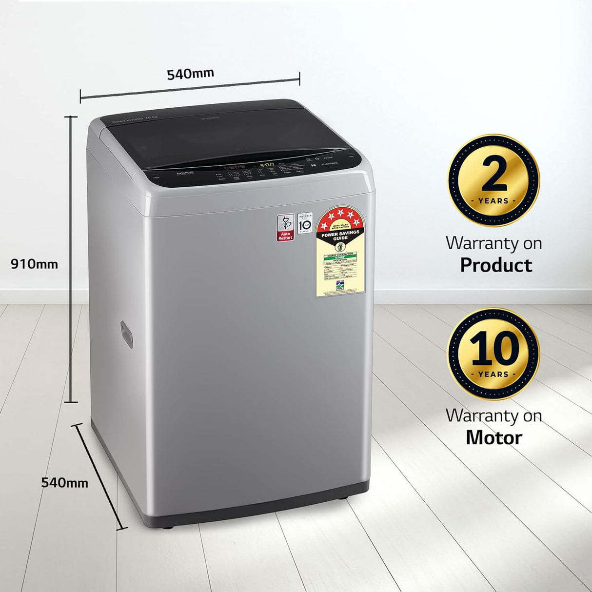 LG 7.5 kg 5 Star Inverter Fully Automatic Top Load Washing Machine (T75SKSF1Z.ASFQEIL, TurboDrum, Middle Free Silver) (OPENBOX)