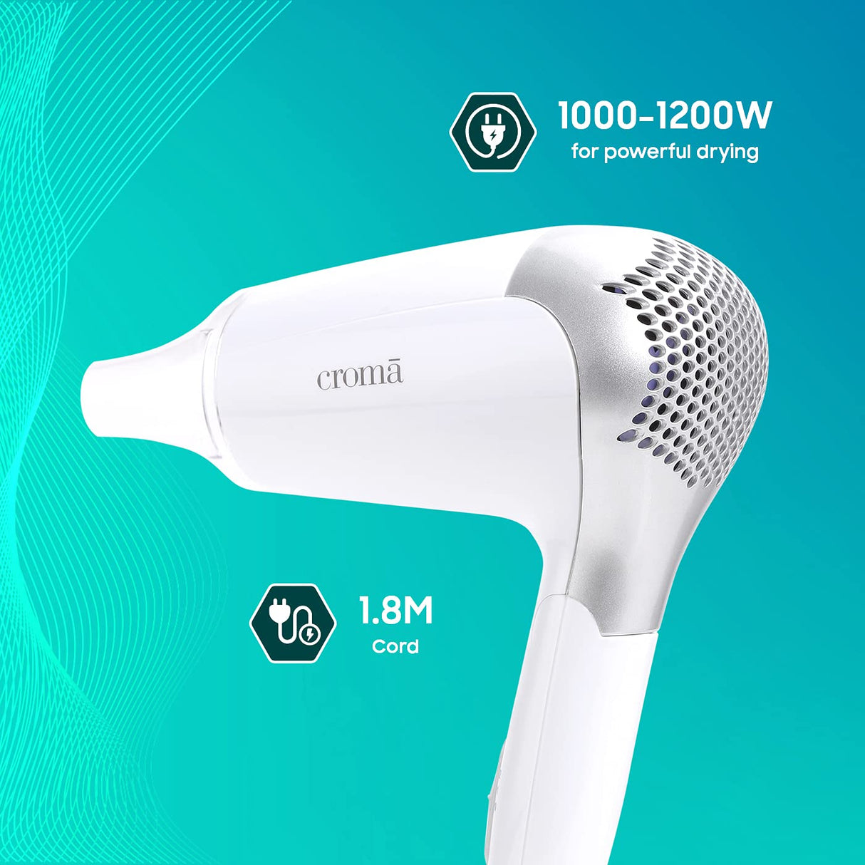 Croma 1200W Dual Voltage, Foldable Hair Dryer with 2 speed Settings (CRAH4056, Grey & White) (OPENBOX)
