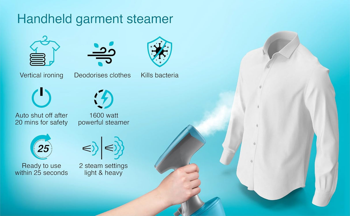 SHA Techne Direct 2000 Garment Steamer- Vertical Steaming,1600 Watts,Up to 28 G/Min Steam Output|320Ml Water Tank|Auto Shut Off After 20 Min|2 Steam Setting(White) (OPENBOX)