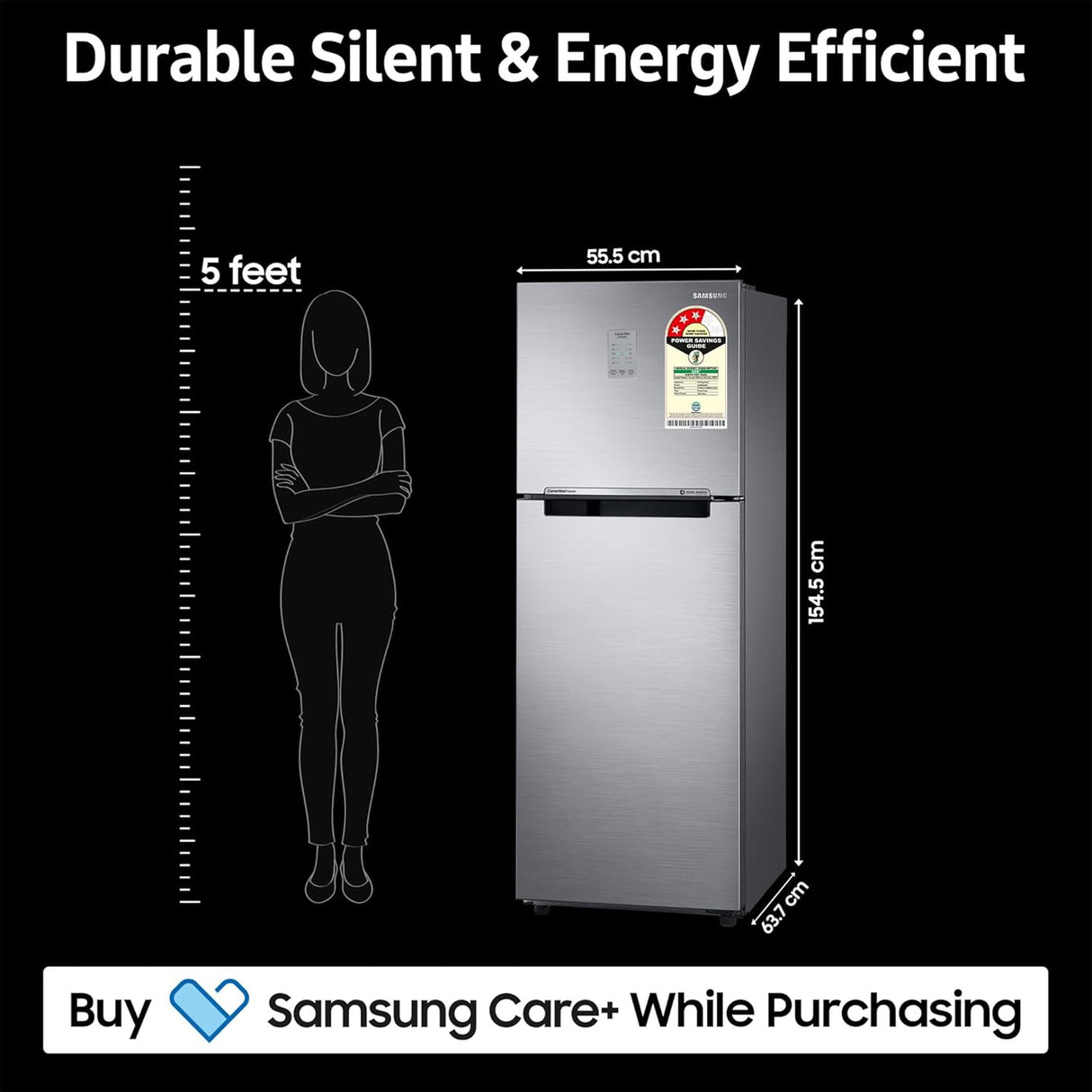 Samsung 236 L, 3 Star, Convertible, Digital Inverter with Display Frost Free Double Door Refrigerator (RT28C3733S8/HL, Silver, Elegant Inox, 2024 Model) (OPENBOX)