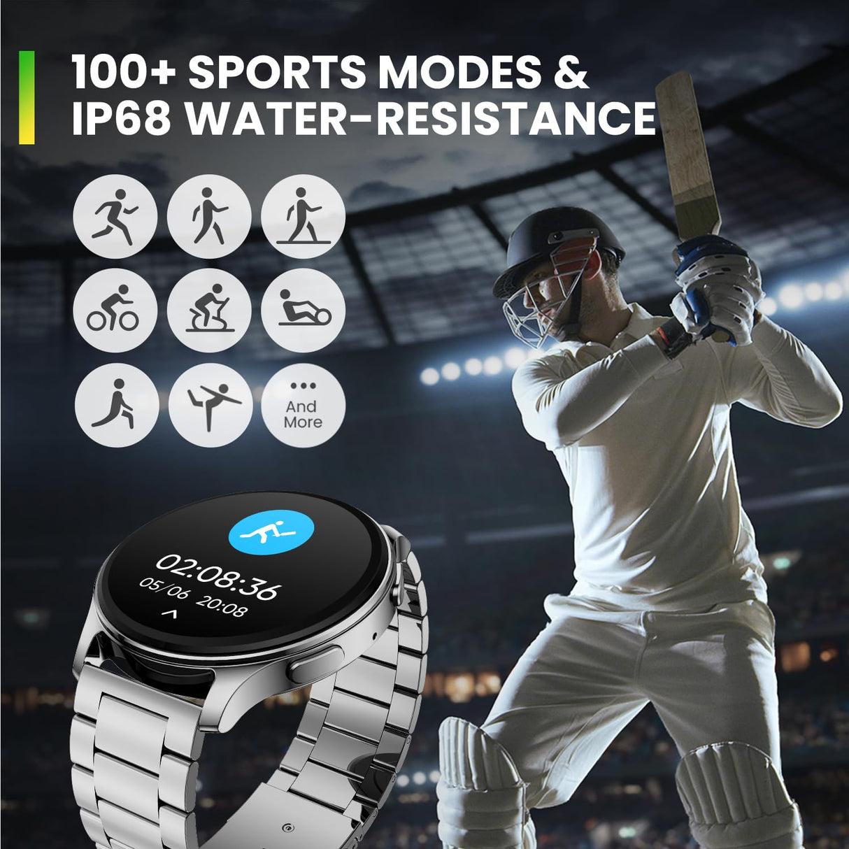 Amazfit Pop 3R Smart Watch, 1.43 AMOLED Display, Bluetooth Calling, SpO2, 12-Day Battery Life, AI Voice Assistance, 100 Sports Modes, 24H HR Monitor, Music Control (Metallic Sliver) (OPENBOX)