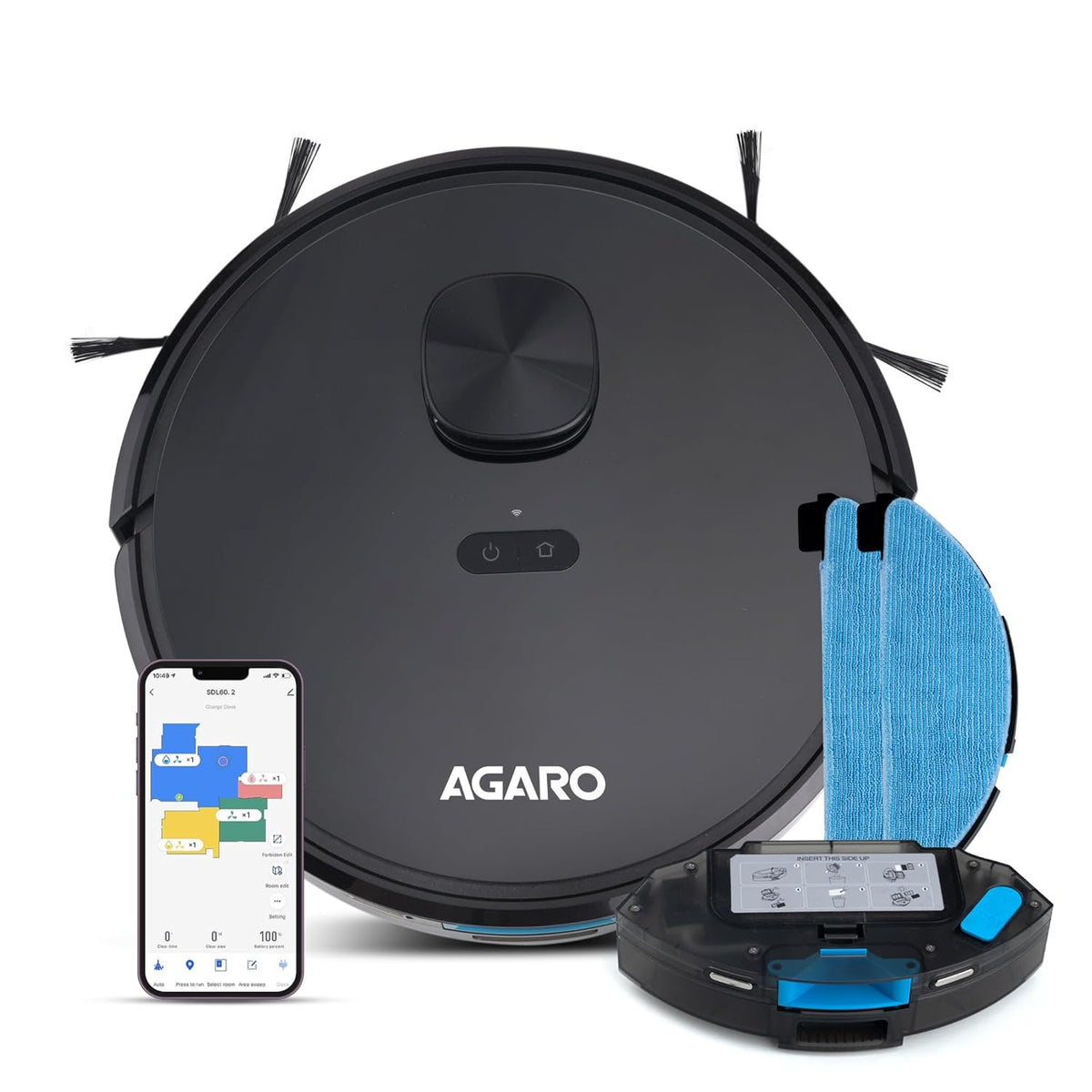 AGARO Alpha Robot Vacuum Cleaner, Brush, Dry Vacuum & Wet Mop, Automatic Cleaning, Upto 3200Pa Strong Suction, Rechargeable, App Control, Lidar Navigation, Editable Map to Clean, Hard Floor & Carpet -OPEN BOX